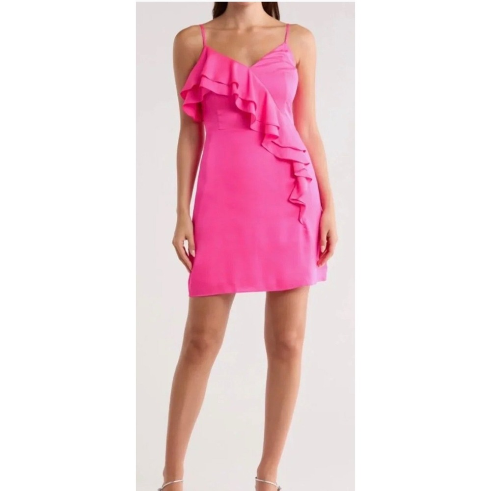 Lilly Pulitzer Deula Dress Pink Satin Ruffle Cocktail Mini Size 16 NWT 020063